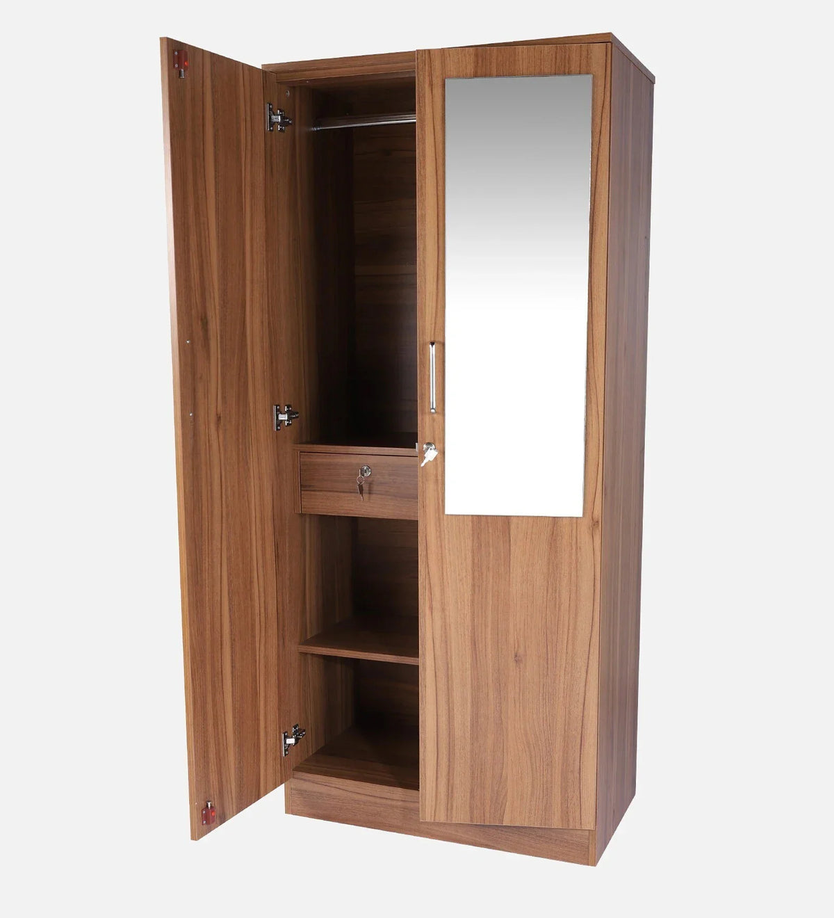 Kibo 2 Door Wardrobe In Lyon Walnut Finish With Mirror & Drawer