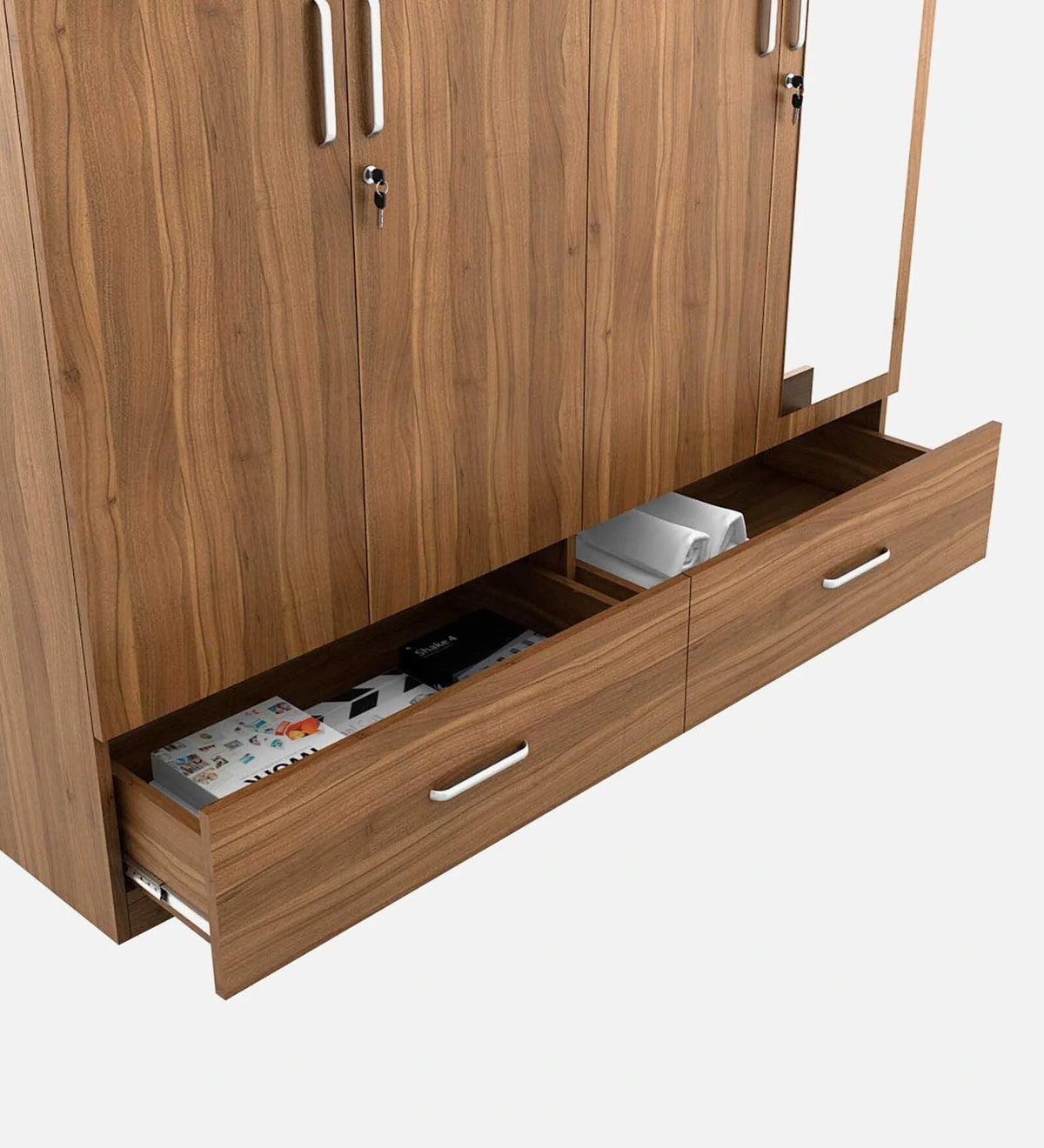 Kosmo Linden 4 Door Wardrobe With Mirror In Natural Finish
