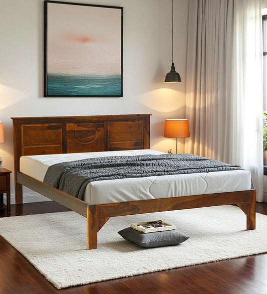 Assens Sheesham Wood Queen Size Bed In Provincial Teak Finish