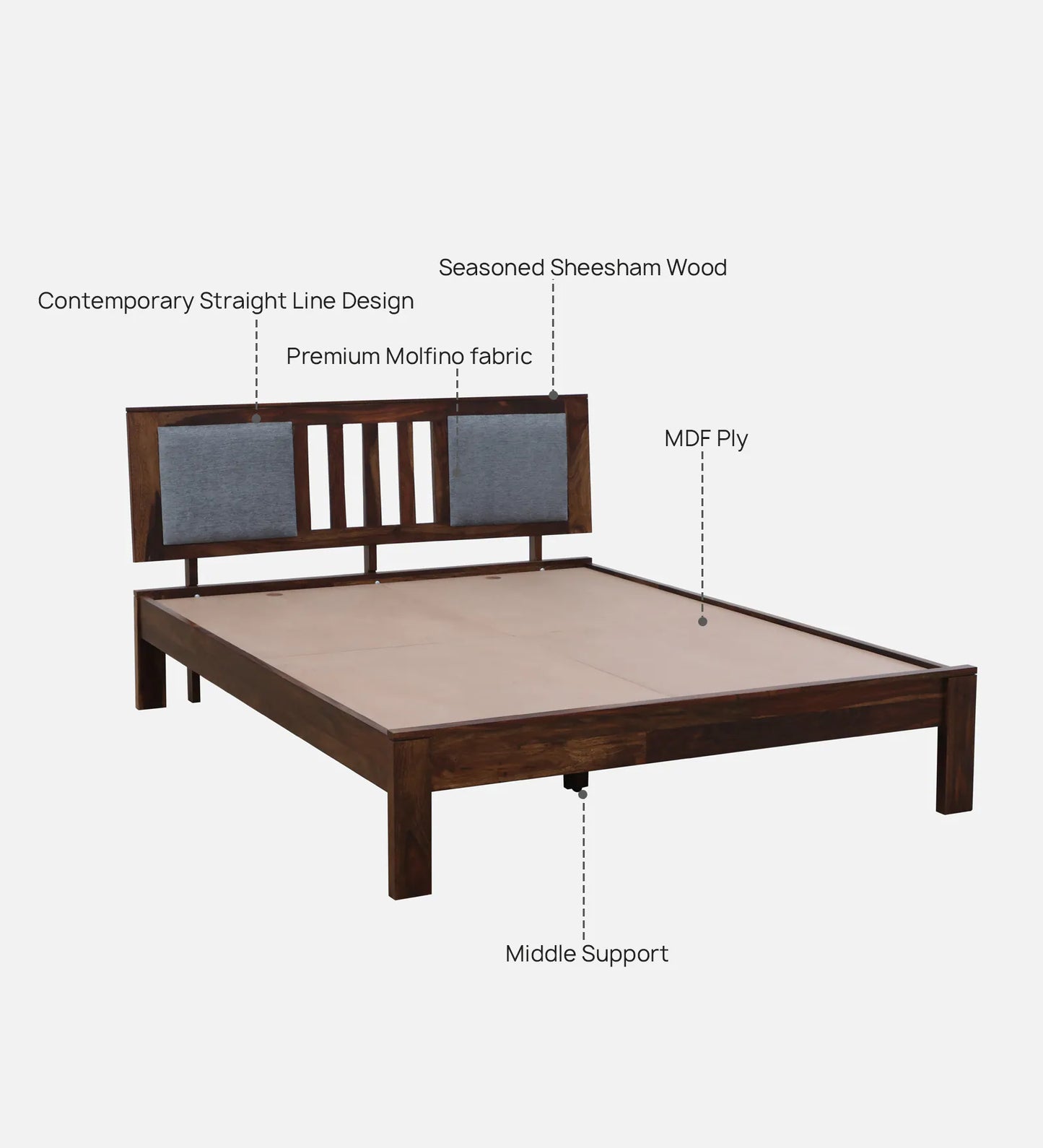 Brevik Sheesham Wood Queen Size Bed In Provincial Teak Finish