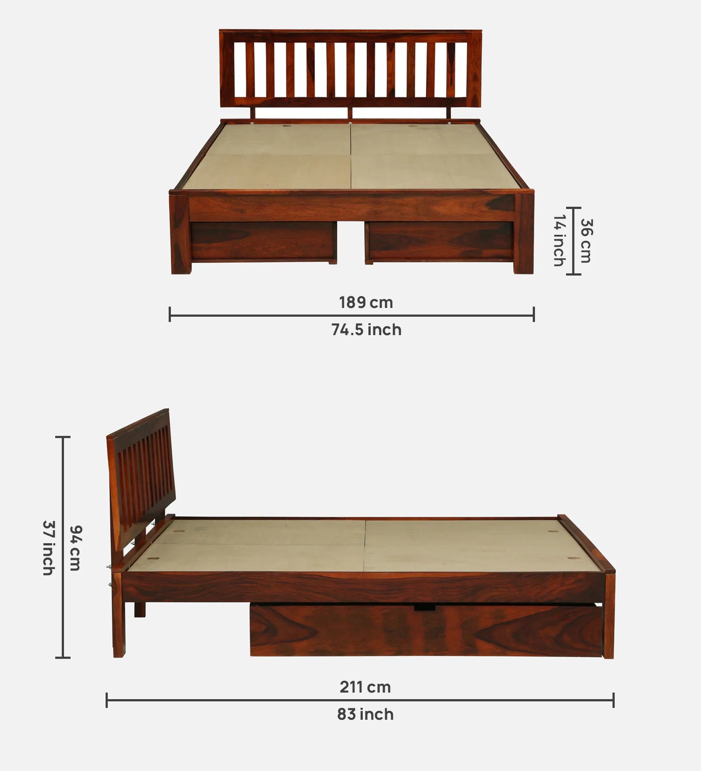 Buren Sheesham Honey Oak Finish With Drawer Storage