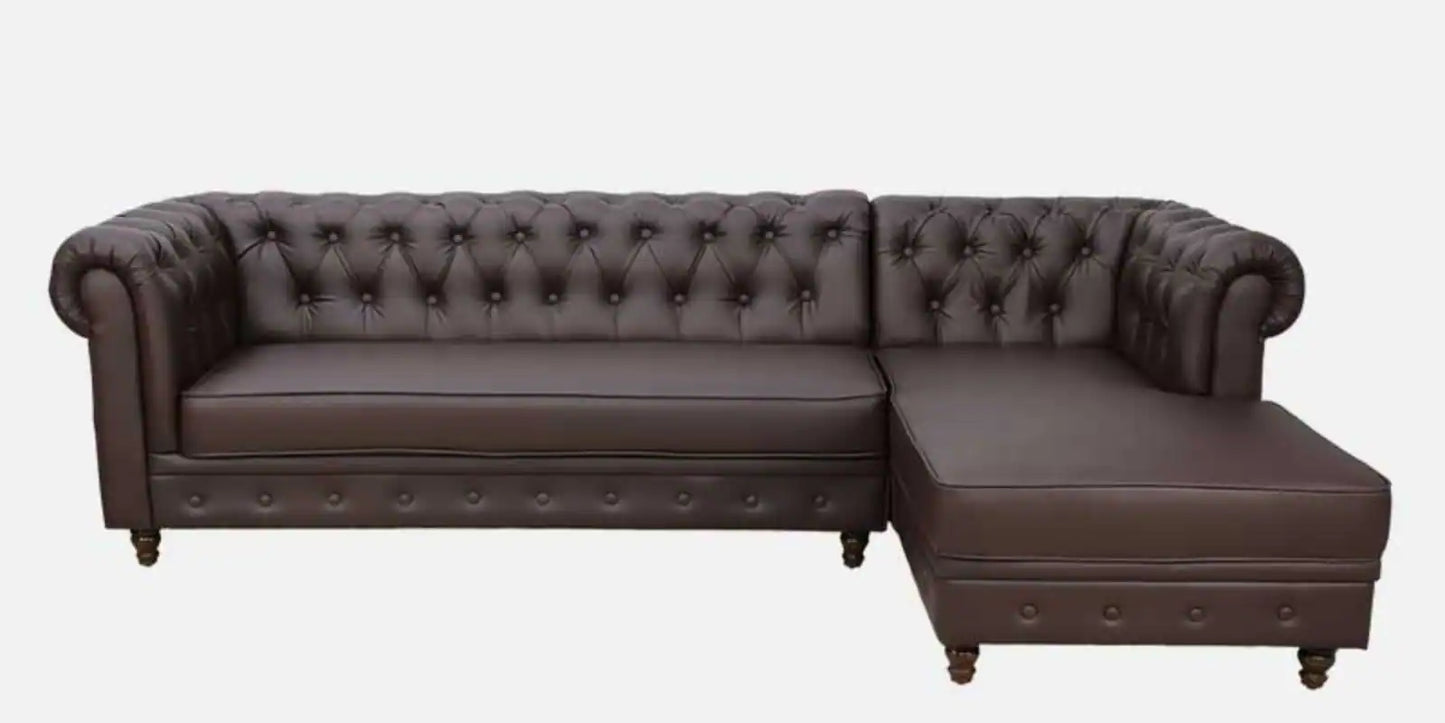 Cheshire Leatherette LHS Sectional Sofa (3 + Lounger) In Dark Brown Colour