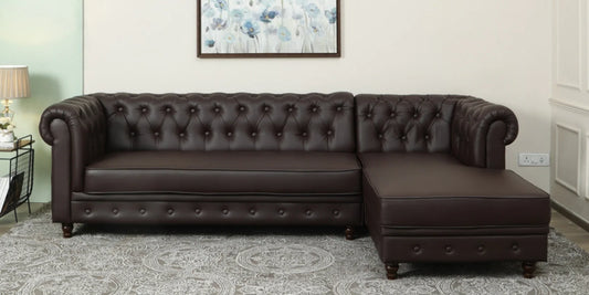 Cheshire Leatherette LHS Sectional Sofa (3 + Lounger) In Dark Brown Colour