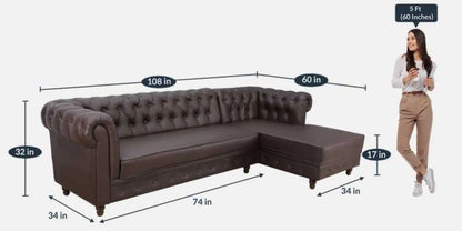 Cheshire Leatherette LHS Sectional Sofa (3 + Lounger) In Dark Brown Colour