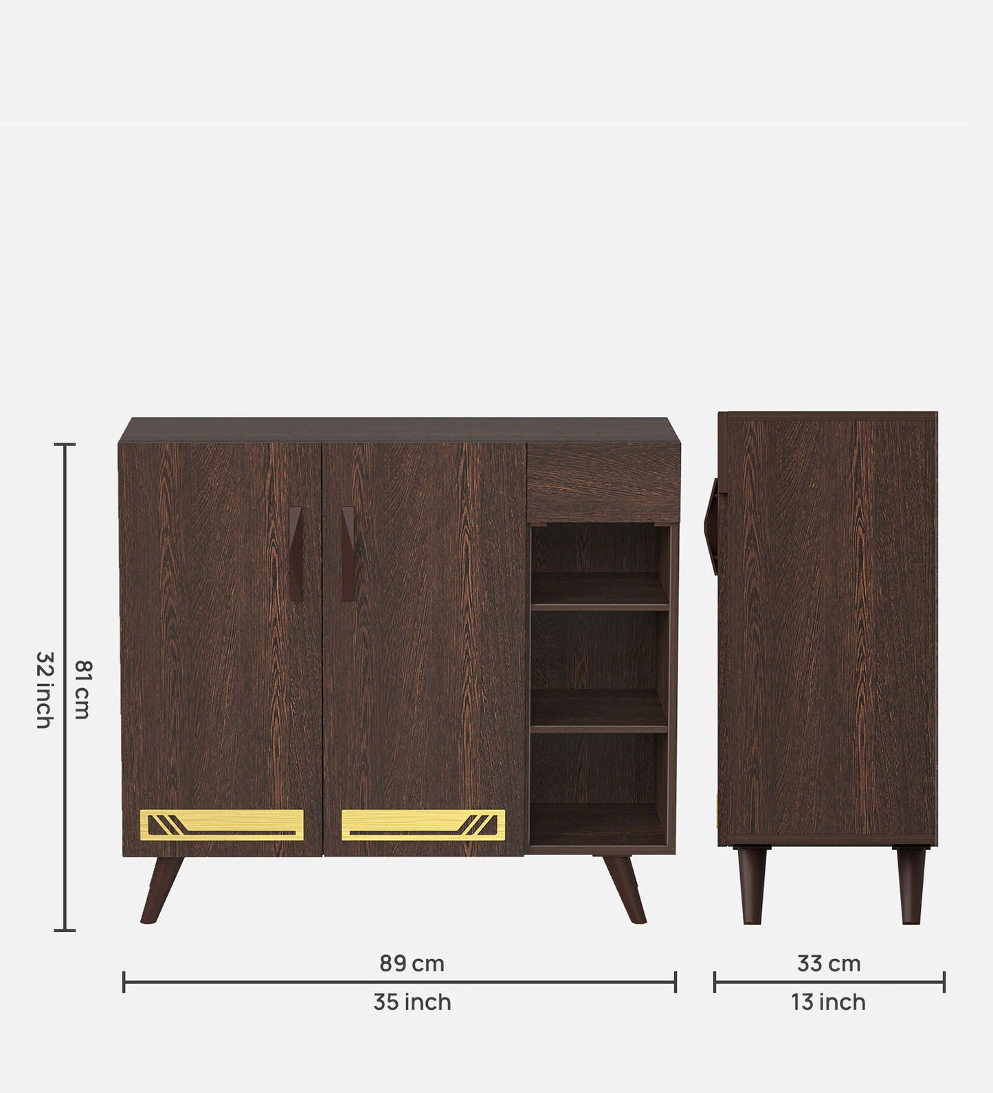 Daisen 16- Pairs 3 Door Shoe Rack In Wenge Finish