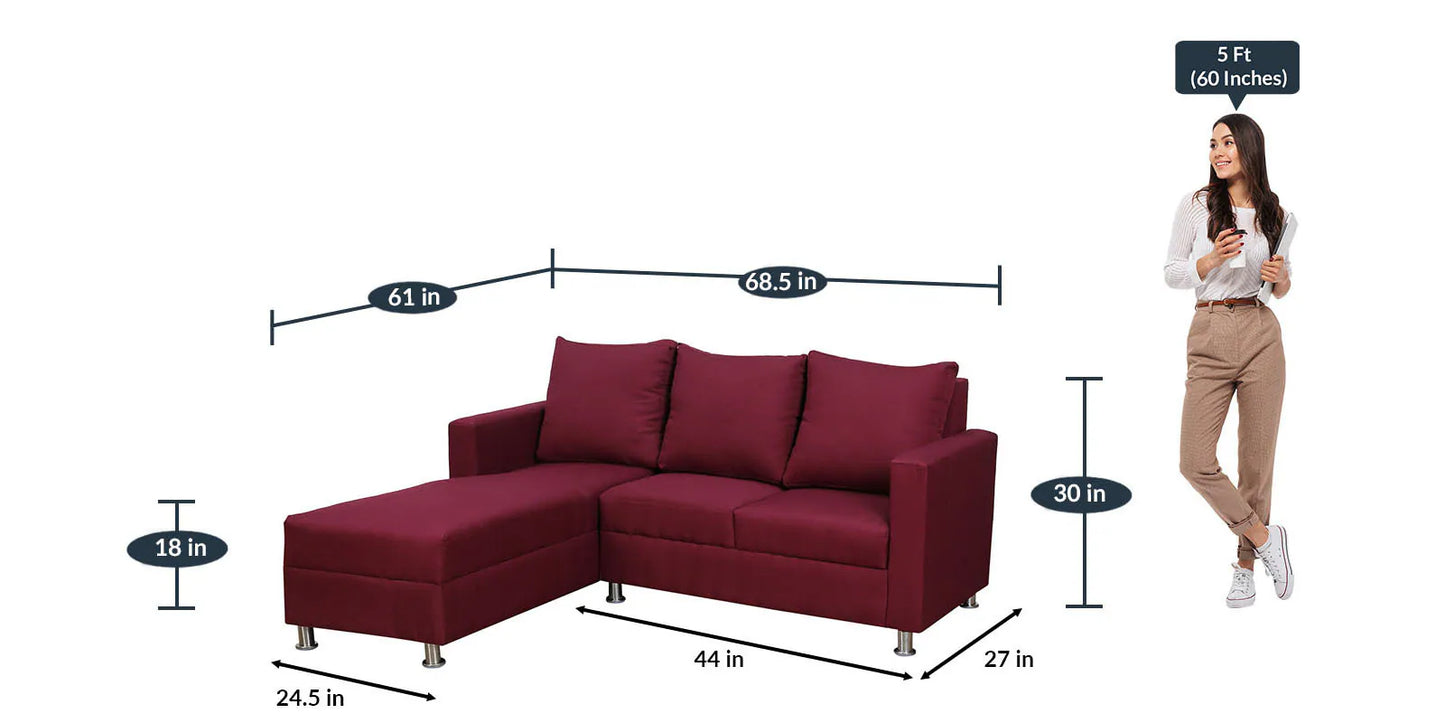 Hiroto RHS Sectional Sofa (2 + Lounger) In Red Colour