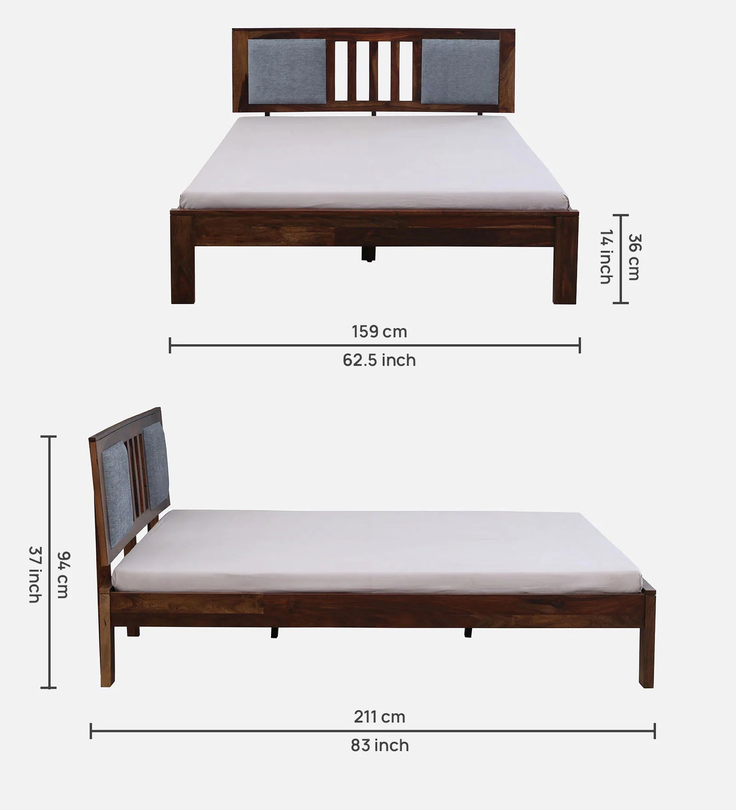 Brevik Sheesham Wood Queen Size Bed In Provincial Teak Finish