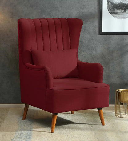 Jairo Velvet Wing Chair In Velvet Red Colour