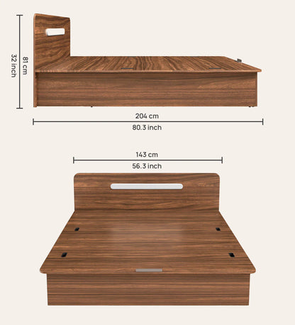 Juno Queen Size Bed with Box Storage in Brown