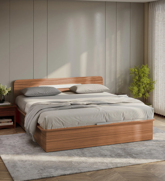 Juno Queen Size Bed with Box Storage in Brown