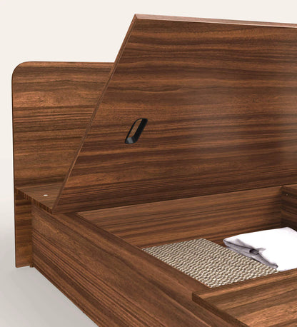 Juno Queen Size Bed with Box Storage in Brown