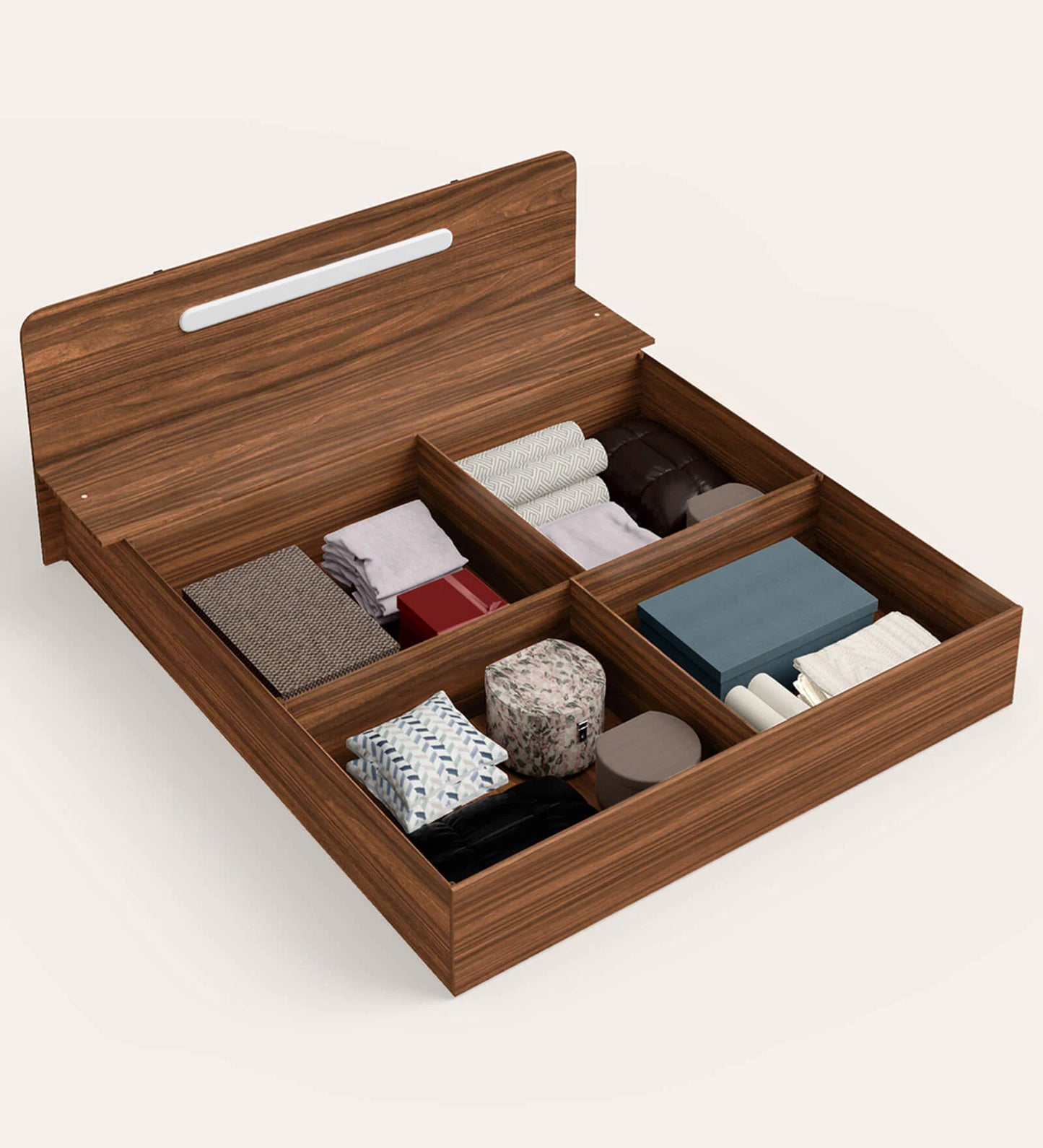 Juno Queen Size Bed with Box Storage in Brown