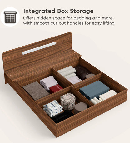 Juno Queen Size Bed with Box Storage in Brown