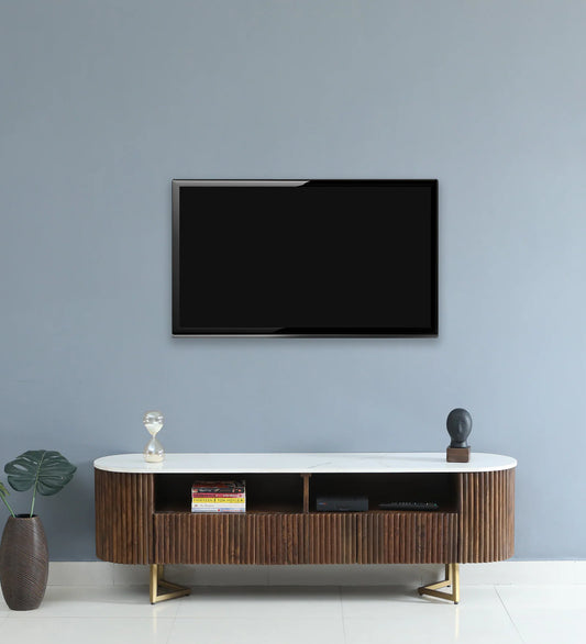 Kaffka Sheesham Wood Tv Console In Brass Electroplating Finish