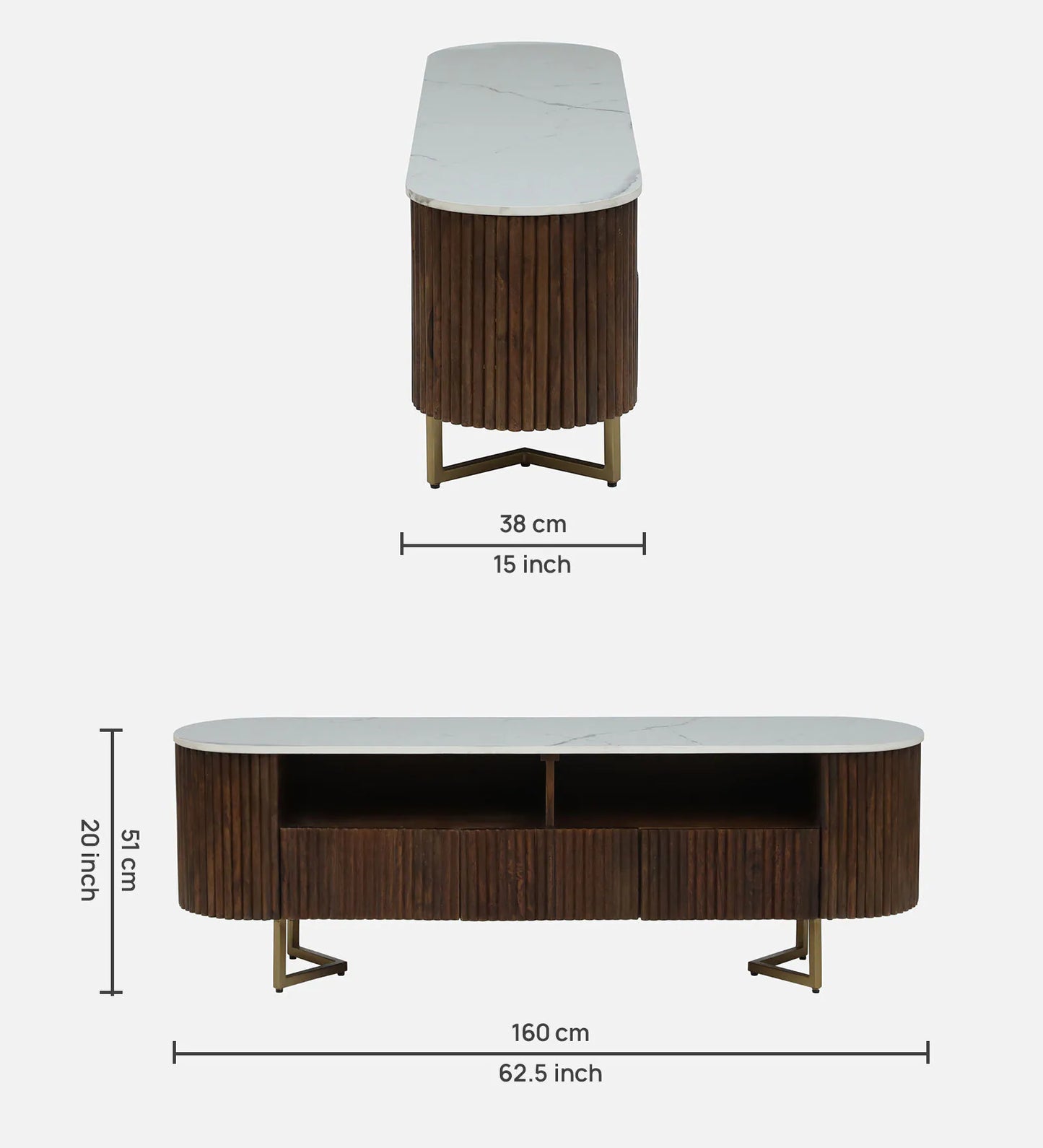 Kaffka Sheesham Wood Tv Console In Brass Electroplating Finish