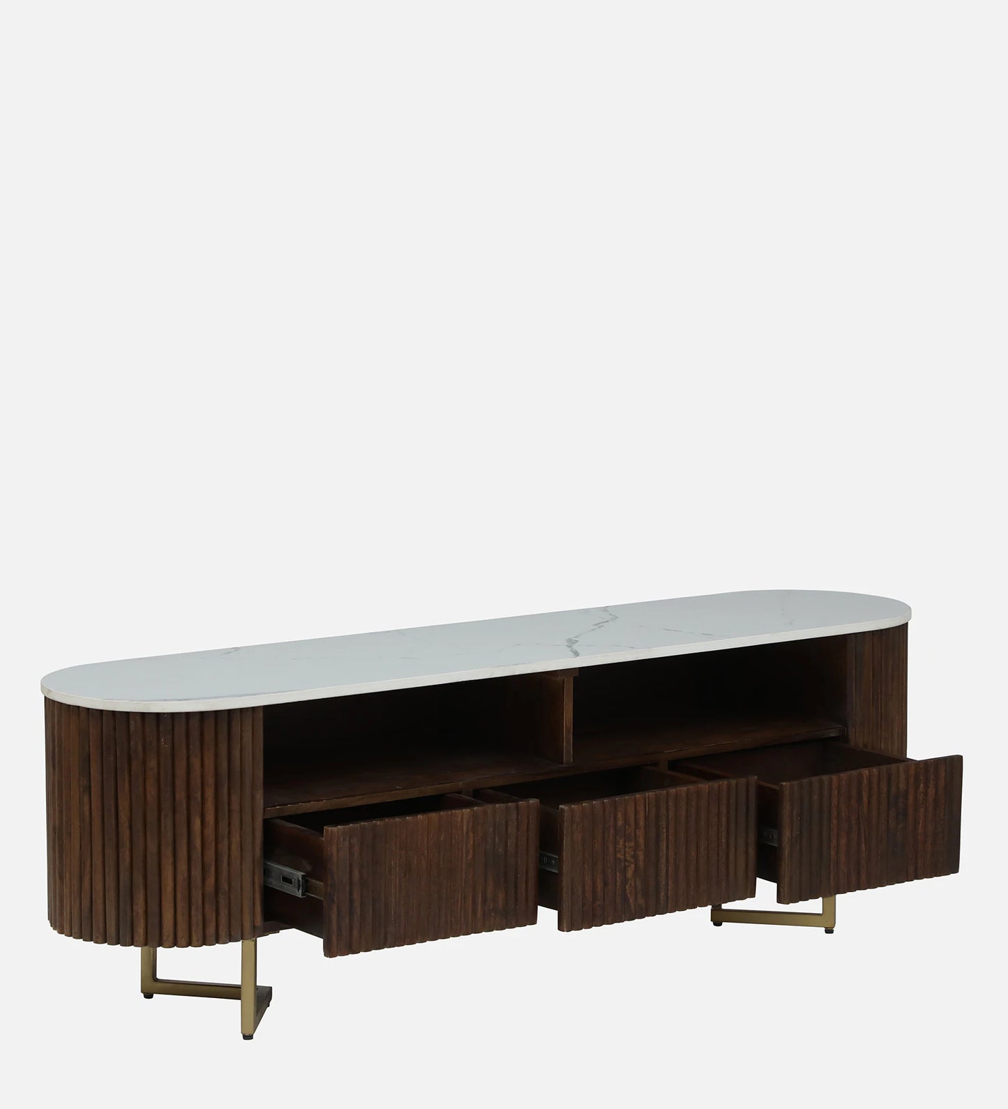 Kaffka Sheesham Wood Tv Console In Brass Electroplating Finish