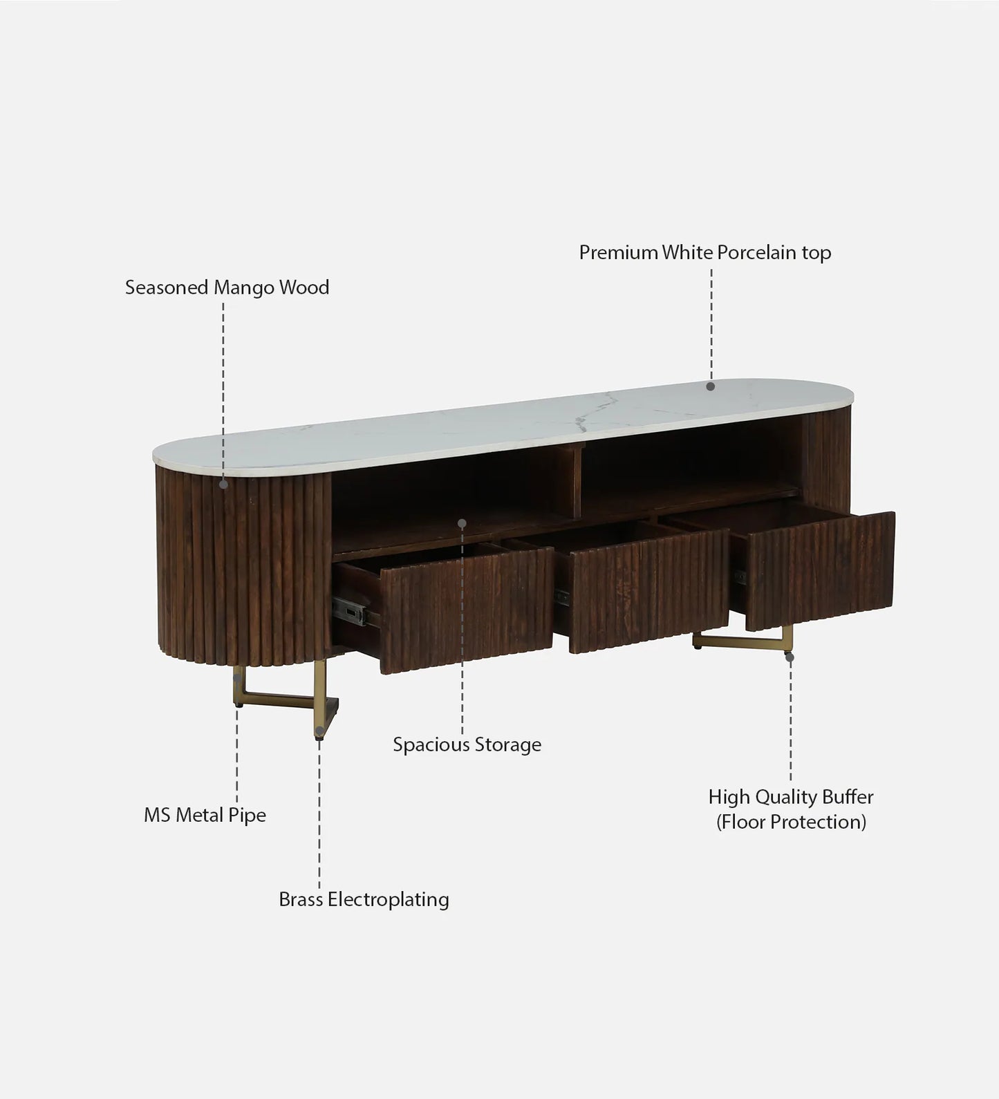 Kaffka Sheesham Wood Tv Console In Brass Electroplating Finish
