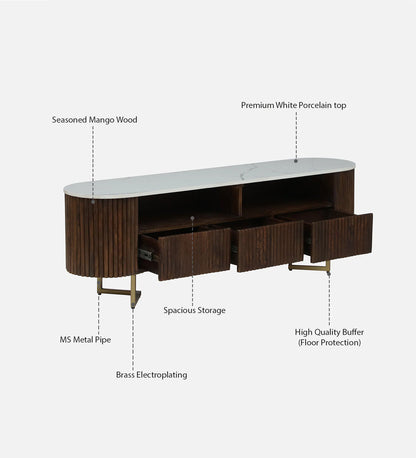 Kaffka Sheesham Wood Tv Console In Brass Electroplating Finish