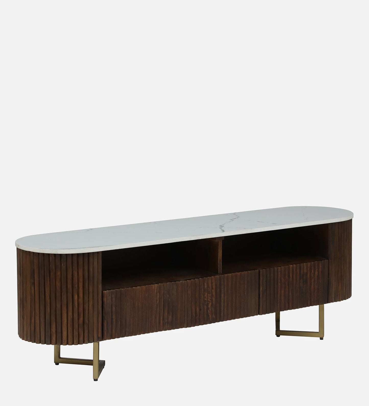 Kaffka Sheesham Wood Tv Console In Brass Electroplating Finish