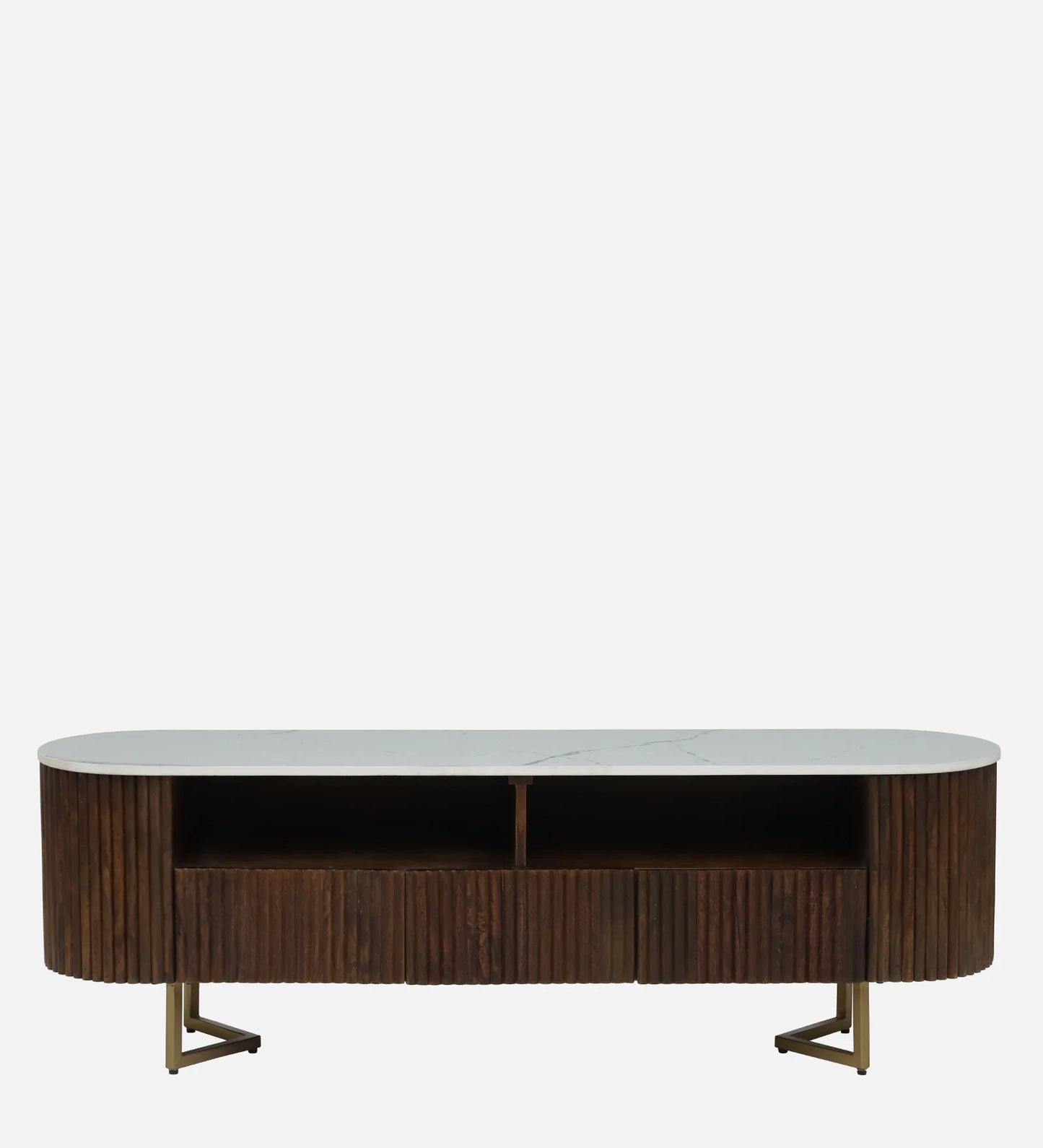 Kaffka Sheesham Wood Tv Console In Brass Electroplating Finish