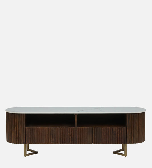 Kaffka Sheesham Wood Tv Console In Brass Electroplating Finish