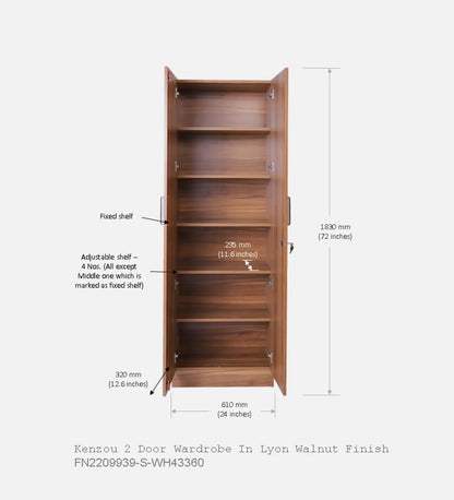 Kenzou 2 Door Wardrobe In Lyon Walnut Finish