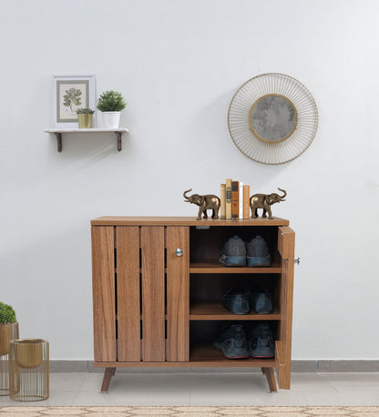 Kibo 9-Pairs Shoe Cabinet with 2 Doors In Lyon Walnut Finish