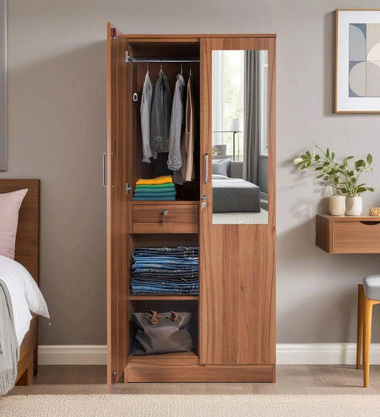 Kibo 2 Door Wardrobe In Lyon Walnut Finish With Mirror & Drawer