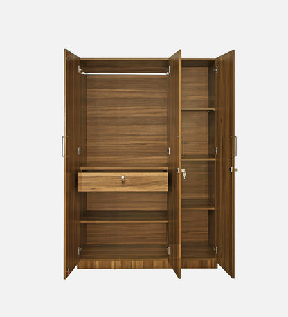 Kibo 3 Door Wardrobe In Lyon Walnut Finish With Drawer