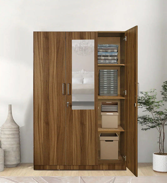 Kibo 3 Door Wardrobe In Lyon Walnut Finish With Drawer
