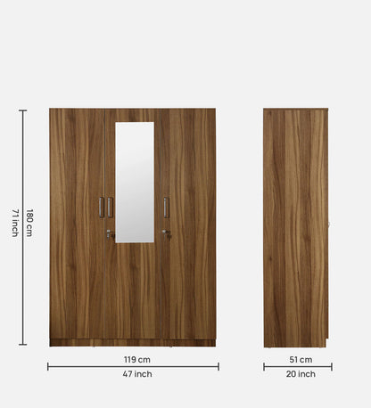Kibo 3 Door Wardrobe In Lyon Walnut Finish With Drawer