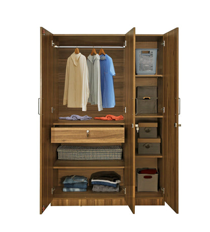 Kibo 3 Door Wardrobe In Lyon Walnut Finish With Drawer