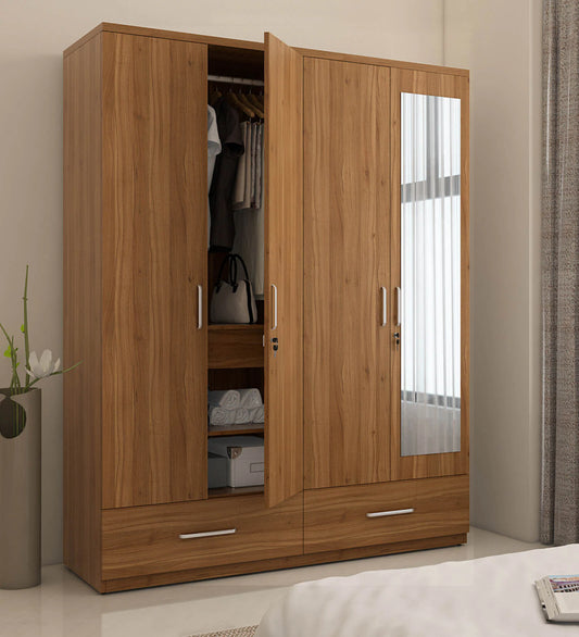Kosmo Linden 4 Door Wardrobe With Mirror In Natural Finish