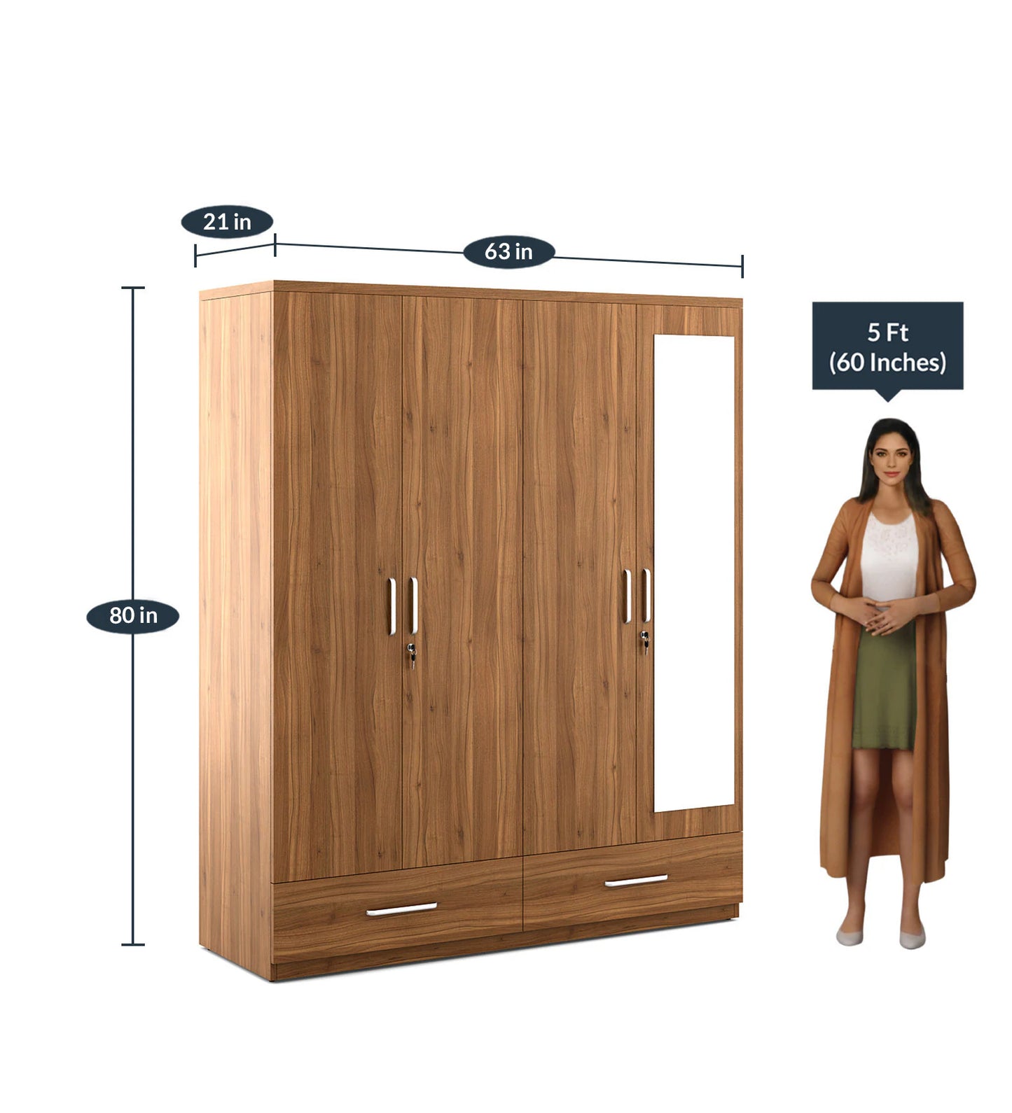 Kosmo Linden 4 Door Wardrobe With Mirror In Natural Finish
