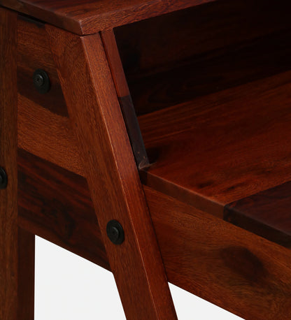 Larvik Sheesham Wood Writing Table with Switch Board in Honey Oak Finish