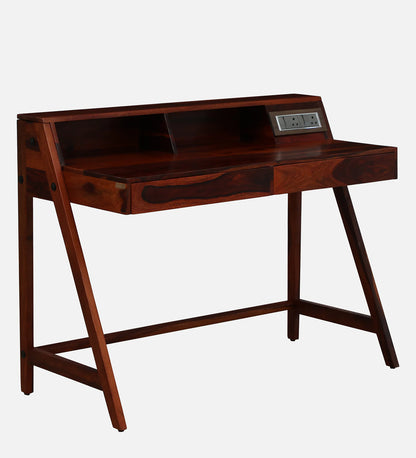Larvik Sheesham Wood Writing Table with Switch Board in Honey Oak Finish