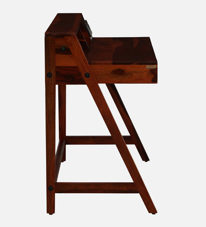 Larvik Sheesham Wood Writing Table with Switch Board in Honey Oak Finish