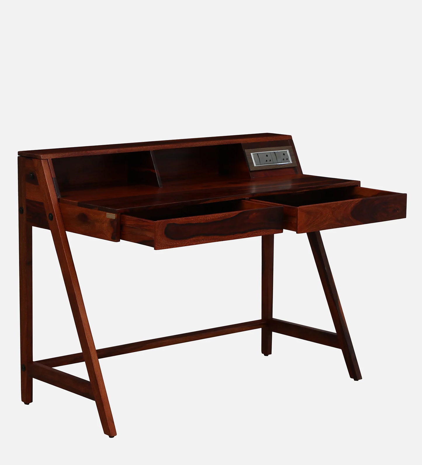 Larvik Sheesham Wood Writing Table with Switch Board in Honey Oak Finish