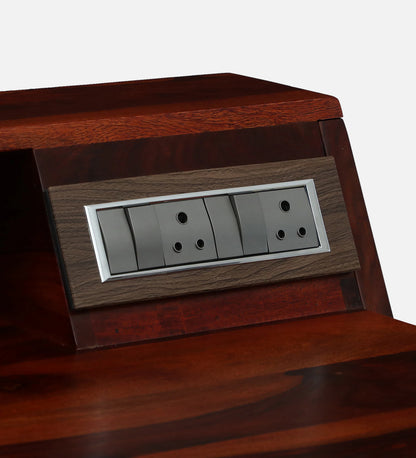 Larvik Sheesham Wood Writing Table with Switch Board in Honey Oak Finish