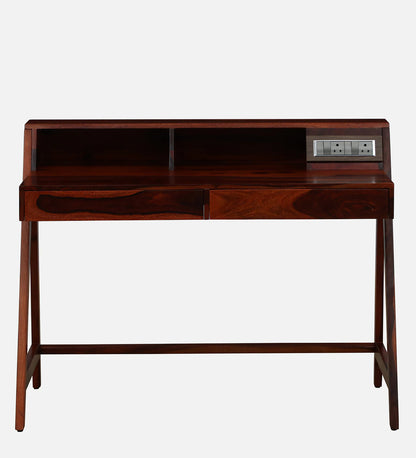 Larvik Sheesham Wood Writing Table with Switch Board in Honey Oak Finish