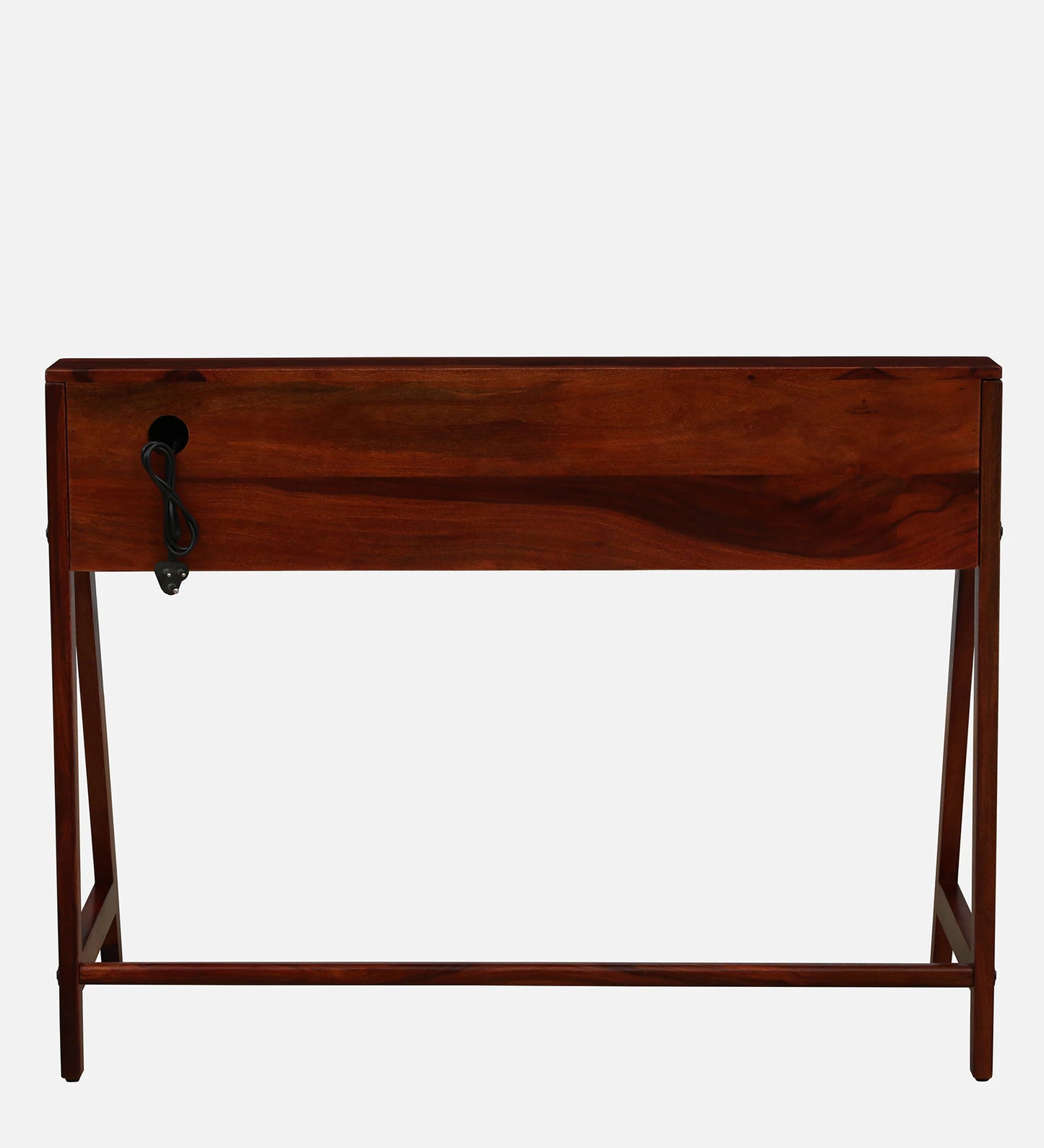 Larvik Sheesham Wood Writing Table with Switch Board in Honey Oak Finish