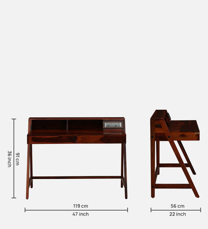 Larvik Sheesham Wood Writing Table with Switch Board in Honey Oak Finish