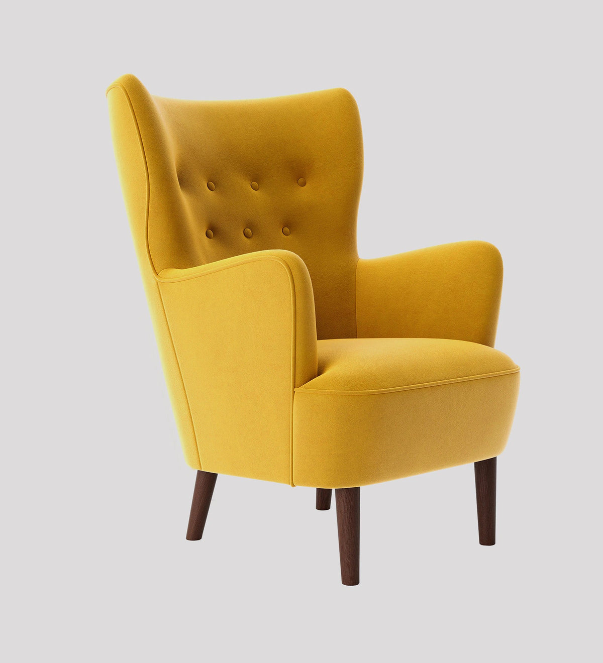 Ludwi Velvet Wing Chair In Yellow Colour