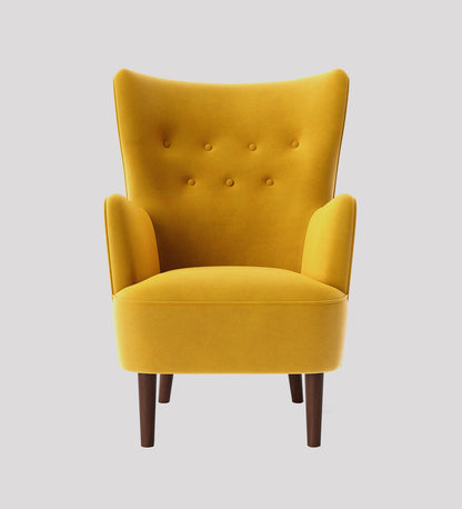 Ludwi Velvet Wing Chair In Yellow Colour