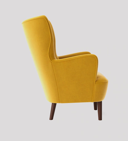 Ludwi Velvet Wing Chair In Yellow Colour