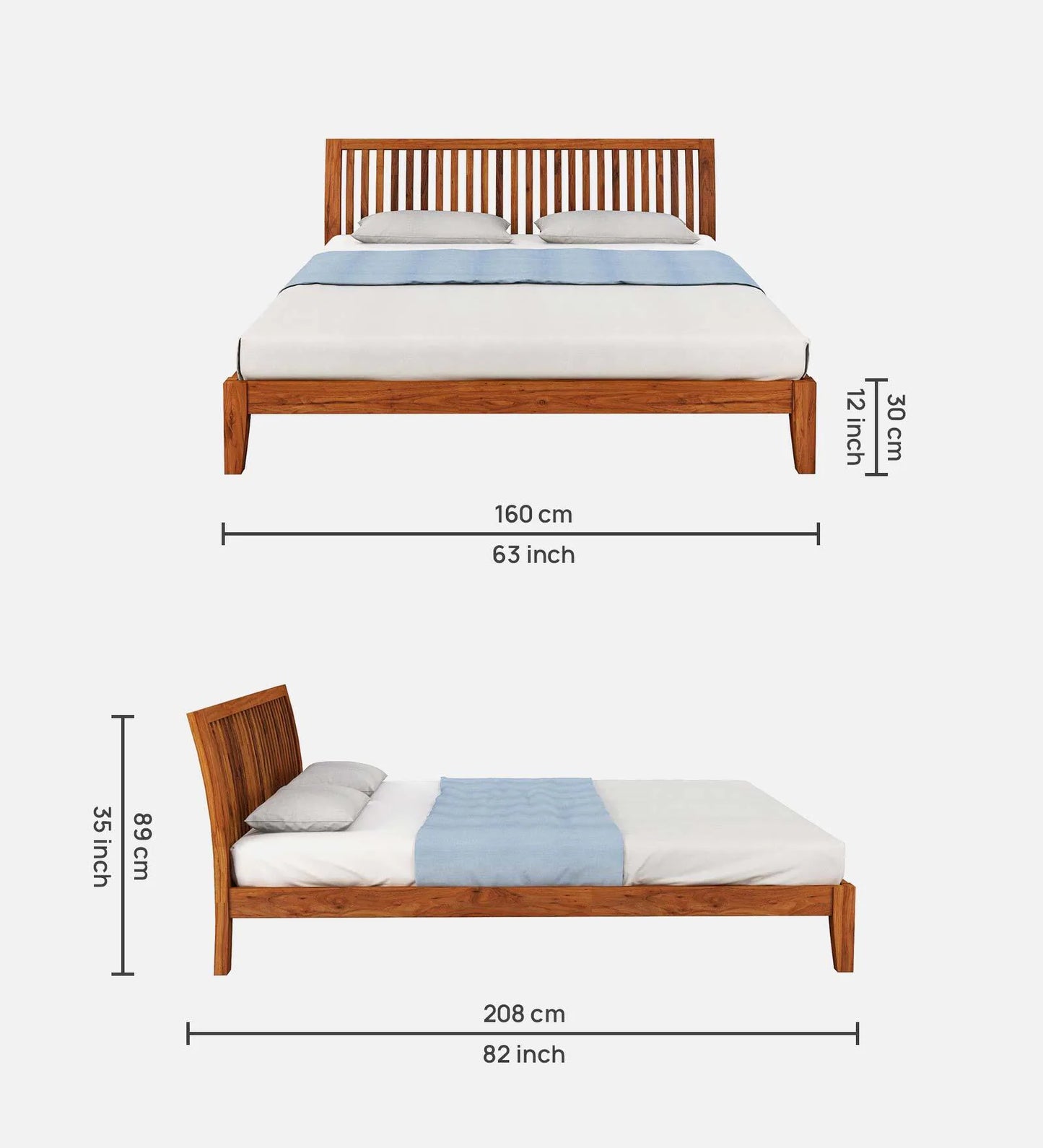Luxurious Solid Wood Queen Size Bed in Brown Finish