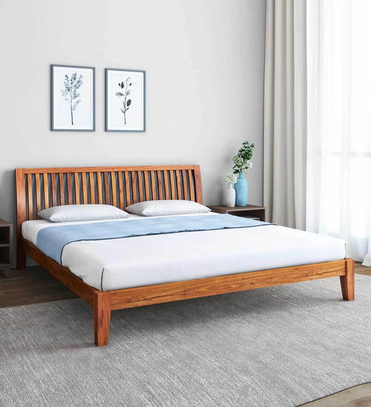 Luxurious Solid Wood Queen Size Bed in Brown Finish
