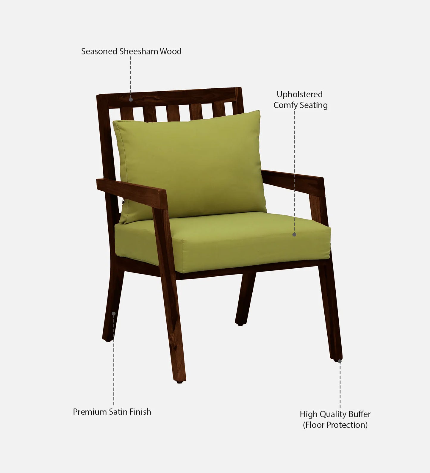Milton Sheesham Wood Arm Chair In Green & Provincial Teak Finish