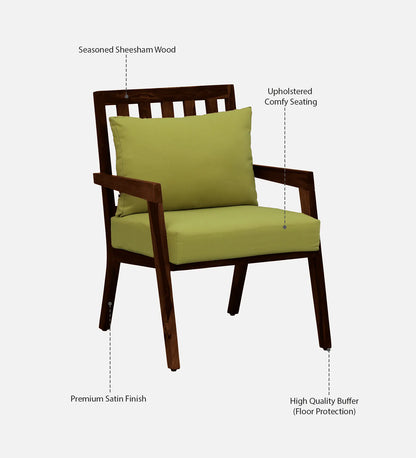 Milton Sheesham Wood Arm Chair In Green & Provincial Teak Finish