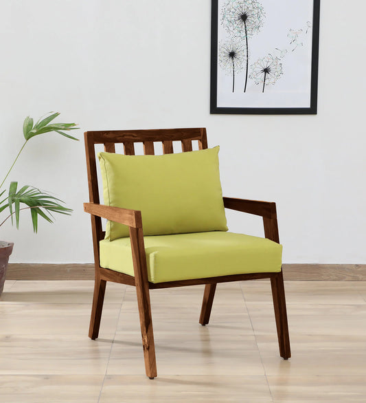 Milton Sheesham Wood Arm Chair In Green & Provincial Teak Finish